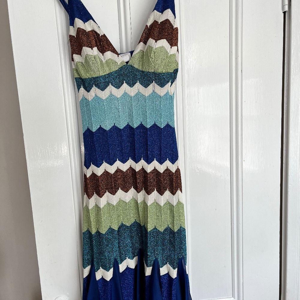 Not available:New CACHE multi color metallic dress